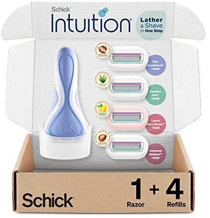INTUITION Razors for Women with 1 Razor and 4 Refills: Pure Nourishment, Renewing Moisture, Sensitive Skin, Advanced Moisture