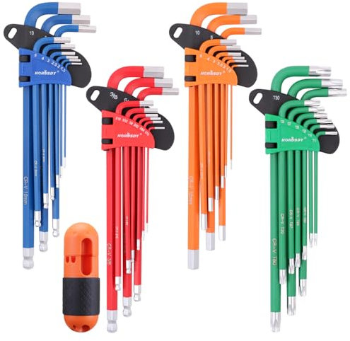 HORUSDY 37PCS Hex Key Allen Wrench Set, SAE & Metric Star Long Arm Ball End Hex Key Set, Industrial Grade Allen Wrench Set with Another Torque Handle