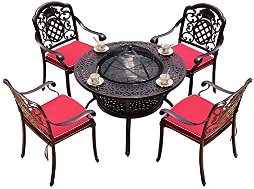 Brasero Exterior Tazón De Fuente De Fuego De Leña De La Mesa De La Parrilla del Jardín, Jardín, Terraza, Patio Trasero, Fiesta De Barbacoa, Mesa Al Aire Libre Y Kit De Silla, 106 Cm / 41,7 Pulgadas