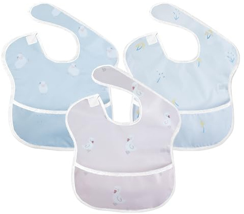 Little Dimsum 3-pack Babyhaklappar Vattentät haklapp Lätt att rengöra Matningshaklappar Avvänjningshaklappar Justerbar stängd för spädbarn Småbarn med stor ficka （6-36Månader）