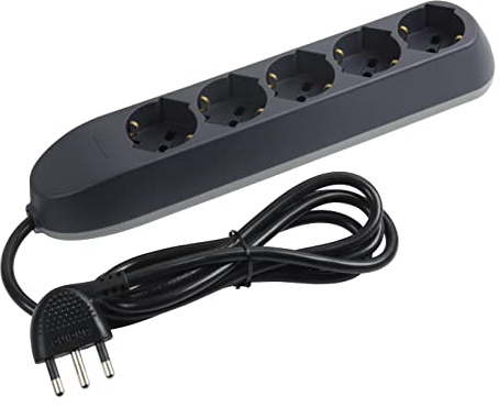 BTicino Elektrische Steckdosenleiste Poker ohne Kabel mit 5 universellen Steckdosen P40 Schuko Zipasso Schuko Standard Deutsch, maximale Leistung 3.500 W, Farbe Grau