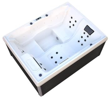 Home Deluxe - Outdoor Whirlpool - Stream Pure - Maße: 211 x 157 x 75 cm - Inkl. Heizung, 24 Massagedüsen und 4 äußeren Lichtquellen I Außen Whirlpool Spa für 3 Personen