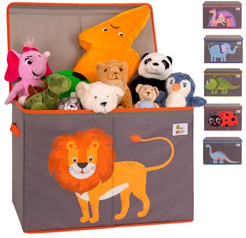OLIVE&OSCAR 80L Toy box, kids Toy Box Storage with Lid & Handles, Suitable for All Children, Boys, Girls,Toddlers, Lion, L60cmW33cmH40cm