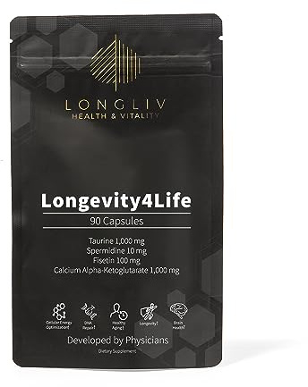 Longevity4Life - Ultimate Cellular Health Supplement - Fisetin, Taurine, Calcium Alpha-Ketoglutarate, and Spermidine Capsules for Longevity and Vitality - Made in USA - Physician Formulated