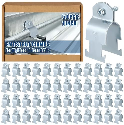 Landhoow Emt Pipe Universal Strut Clamps Strut Channel Accessory Electro Galvanized Conduit Clamp with Bolt and Nut, Rigid Pipe Tool(1 Inch,Silver,50 Pcs)