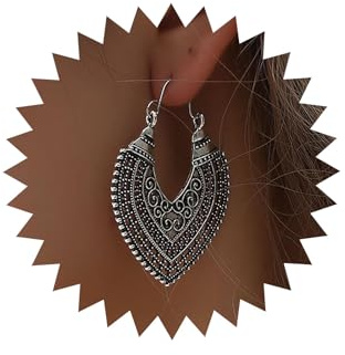 Atentuyi Pendientes bohemios indios gitanos vintage étnicos de plata envejecida, pendientes de araña tradicionales Jhumka Jhumki, pendientes de filigrana, joyería para mujeres y niñas