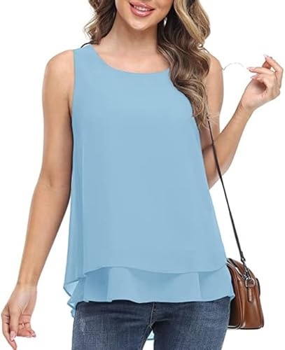 Haibang Canotta Donna Estiva Elegante Magliette Senza Maniche in Chiffon Scollo a V Canotte e Top Flowy Leggero Tank Top Basic Camicette Moda Bluse Causal Shirt Tinta Unita