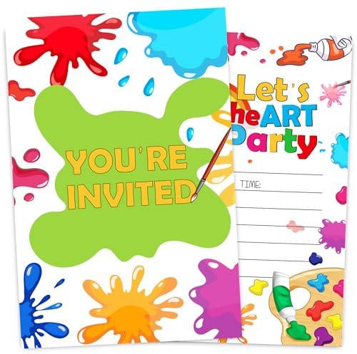 VIVORA Art Painting Birthday Invitation Card for Boys Girls, Painting Themed Birthday Party Invites, 30 Cards & 30 Envelopes, 4x6 Inches, Double-Sided