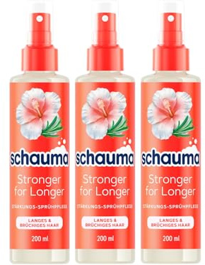 SCHAUMA Sprayvård Stronger for Longer (3x 200 ml), spraybalsam hjälper till att reda ut håret, balsam med upp till 230 °C värmeskydd, hårbalsam för mindre brott
