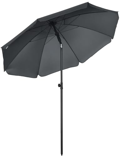Outsunny Sombrilla de Playa Grande Ø180 cm Sombrilla de Terraza Exterior con Toldo Inclinable hasta 45° Protección UV50+ Impermeable Mástil de Ø32 mm Gris Oscuro