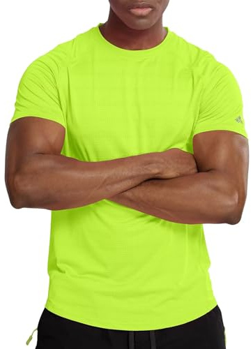 Zengjo Men's Quick Dry Running Top, Breathable Shirt for Gym Training(Neon Green Solid,XXL)