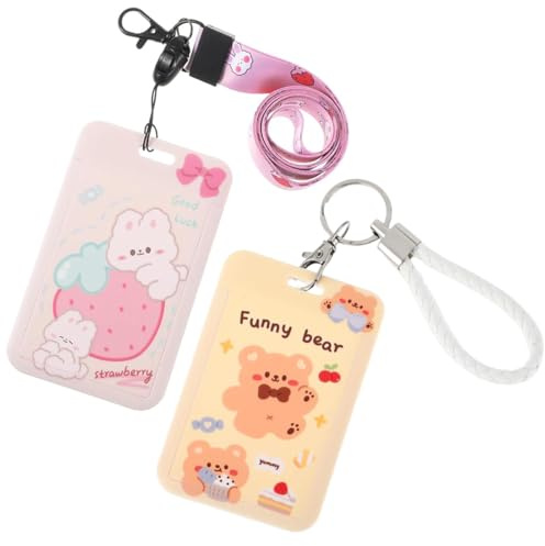 WUSJCOF para Transporte Estudiantes 2 Piezas, Porta Tarjetas Fotográficas Llavero, Tarjeta de Plástico Duro, Identificación con Clip, Funda para Tarjetas Inteligentes para 2 (estilo 1)