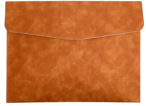 XLIUAX Leather Folder, Leather Envelope Document Folder A4 Flie Holder for Documents Letters Envelopes Waterproof Portfolio Brown PU Envelope Case with Snap Closure for Receipt Contract Paper Bills