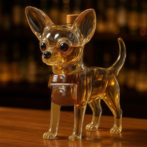 Vinkaraff – whiskykaraff, flaskskulptur av en chihuahuas, söt 3D-whiskykaraff med valpmotiv, handgjord glasskulptur för en hund, bärbar flaska