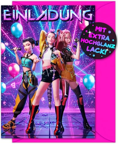 12 biglietti di invito popstars per il compleanno dei bambini e le 12 buste – I biglietti K-Pop sono l'invito per adolescenti, ragazzi, bambini, compleanno, mostro, cacciatore, karaoke, anime, glitter