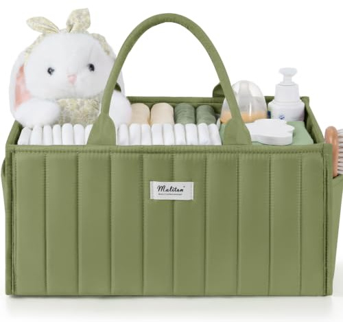 Maliton skötbordsförvaring, skötkorg, organisatör för skötstation, blöja Caddy med fack och handtag, nödvändigheter för nyfödda, babypresenter till födseln, grön