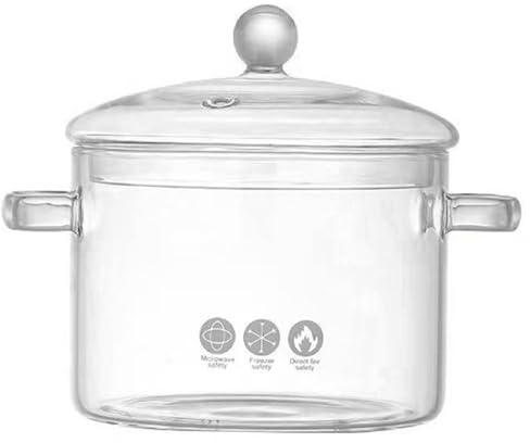 Olla de vidrio para cocinar a fuego lento, olla de cocción resistente al calor de 1, 4 L con tapa y asa, para cocinar pasta, sopa, fideos con leche