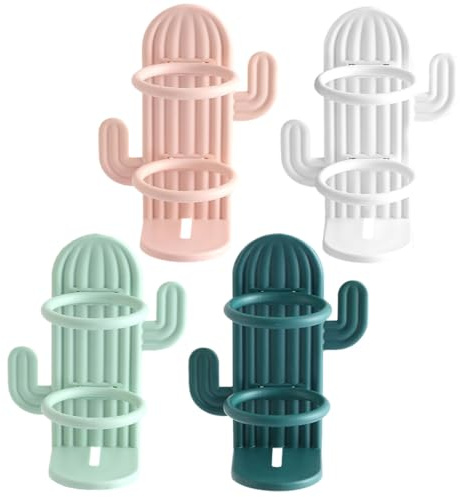 PAMINGONO Soporte para Cepillo De Dientes Eléctrico De Pared Organizador De Cepillos De Dientes Sin Taladro 4 Diseño Cactus con Drenaje para Baño