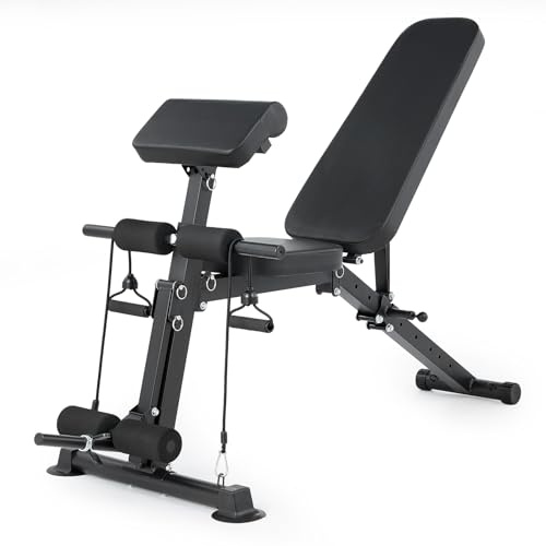 Banc De Musculation RéGlable, Banc De Fitness Pliable Avec Support Pour Jambes Pour EntraîNement Complet à Domicile, Multifonction Entrainement Complet Du Corps Fitness Avec Corde De Traction