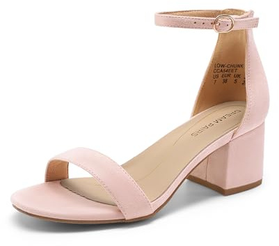 DREAM PAIRS Womens Bridal Sandals Ladies Mid Low Block Heels Sandals,PINK/SUEDE Size 6 UK, LOW-CHUNK