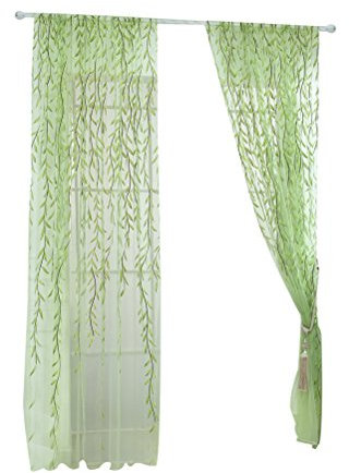 WINOMO Rideau Voilage Fenêtre Rideau Transparent avec Motif Feuilles Vert 100x200cm