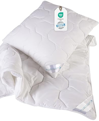 BLUE MOON Bettwaren-Set - Bettdecke 135x200 - Kopfkissen 80x80 - Hochwertiges Mikrofaser Bettdeckenset - allergiker-freundlich - Made in EU – (Set Kissen + Bettkissen 80 x 80 + Steppbett 135 x 200 cm)