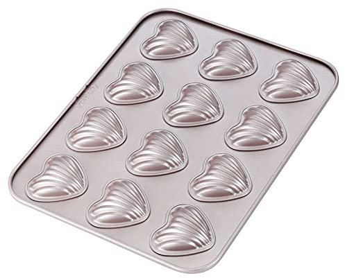 CHEFMADE Madeleine Mold Kuchen Pan, 12-hohlraum Nicht-Stick Herz-förmigen Shello Madeline Backformen für Ofen Backen (Champagne Gold)