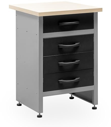 METALLMOBELL - Banco de Trabajo Profesional | 60x60x84cm, con Cajones | Mesa de Trabajo Taller, Banco de Trabajo Taller, Mesa Trabajo, Banco de Carpintero, Banco Herramientas MB05G