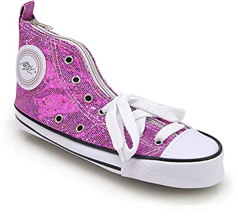 Waytex 931272R Trousse Fourre Tout Forme Basket 23 x 8 x 11 cm avec Paillettes Roses et Lacets Blancs