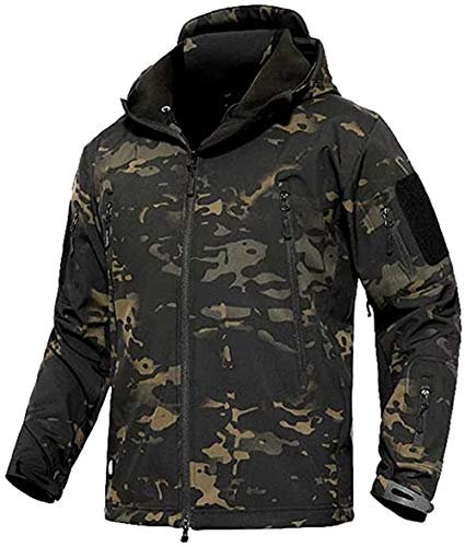 VADOOLL Herren Taktische Jacke Softshell Fleece Kapuzen Outdoor Mantel Warme Winterjacke Militär Softshell Taktische Jacke (CP BLACK,3XL)