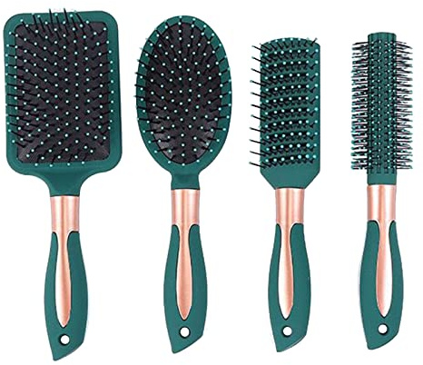 Hair Brush Set Anti Static Massage Oval Comb Round Brush Vent Hair Brush Detangling Brush Paddle Brush for Women Men Kid All Wet or Dry Hair's Detangle, Massage, Add Shine (green)