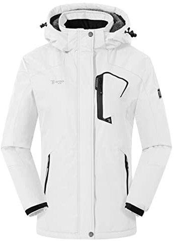 donhobo Damen Outdoorjacke Winddicht Wasserdicht Atmungsaktiv Funktionsjacke Verdickt Fleece-Futter Winterjacke Softshelljacken Wanderjacke (Reines Weiß, L)