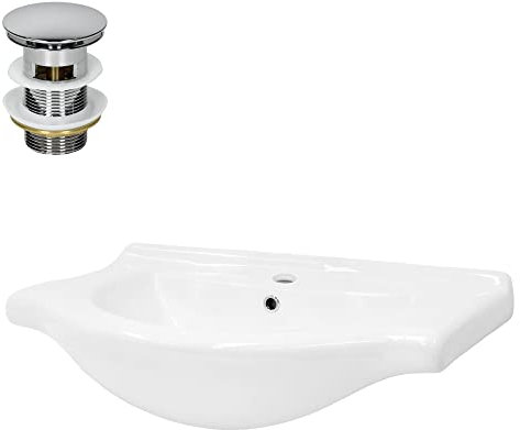 ML-Design Lavabo Encastré en Céramique, 770 x 215 x 515 mm, Blanc Brillant, avec Bonde de Vidange en Laiton Chromé, Vasque Lave-Mains Évier à Encastrer avec Trop-Plein et Trou Robinet, Salle de Bain
