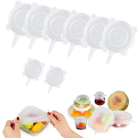 LOREC 8 Pcs Silicone Stretch Lids, 6cm/9cm Silicone Lids Food Covers Reusable Silicone Food Covers Expandable to Fit Various Shape of Containers, Dishes, Bowls