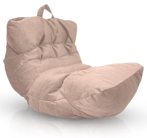 Aiire Puff Salon de Lujo Moderno - Sofa Puf con Relleno Incluido Gigante de Diseño en Terciopelo Premium - Bean Bag Chair Grande para Adultos o Decoracion Habitacion Juvenil - Puffs XXL Beige