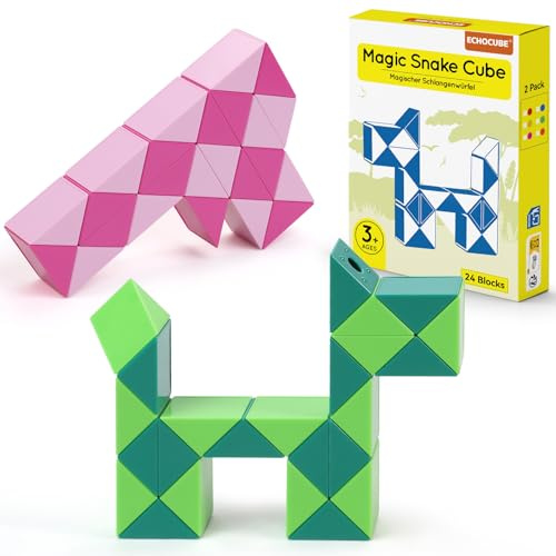 ECHOCUBE Cubo Mágico Serpiente, 2 Paquetes 24 Piezas Serpiente Rompecabezas Twist Regalos para Fiestas, Juguetes Creativos Educativos Serpiente Fidget para Niños/Adultos (Verde y Rosa)