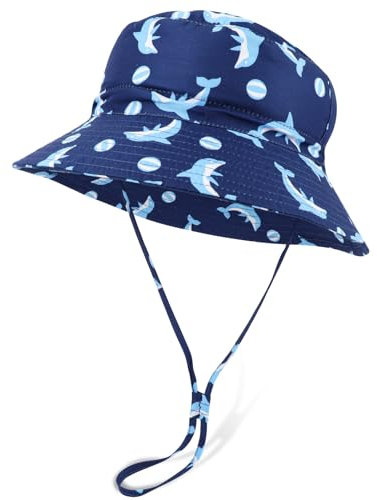 JUPSK Solhatt för barn, småbarnshatt, vikbar barnhatt, justerbar sommarskyddshatt, utomhuslekhatt, bärbar unisex strandhatt, solskyddshatt, Blå delfiner, 4-6 År
