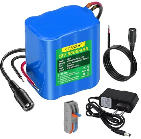 CITYORK 12V DC 5600mAh wiederaufladbarer Lithium-Ionen Akku für CCTV-Kameras, Camcorder, MP3-Player, LED-Streifenlichter und mehr
