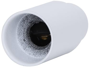 Portalampada autobloccante E14 in bachelite bianca, resistente al calore, ideale per illuminazione interna e decorazione.