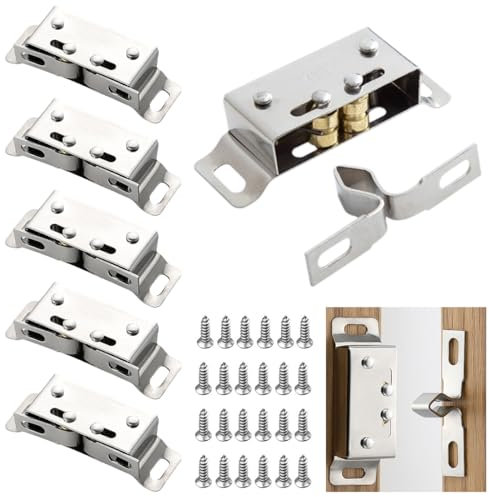 SGERUFZ 6 piezas fuerte pestillo doble rodillo para puerta de armario, Doble Rodillo Gabinete Pestillo Puerta, cierre puerta armario, muebles (Plata)