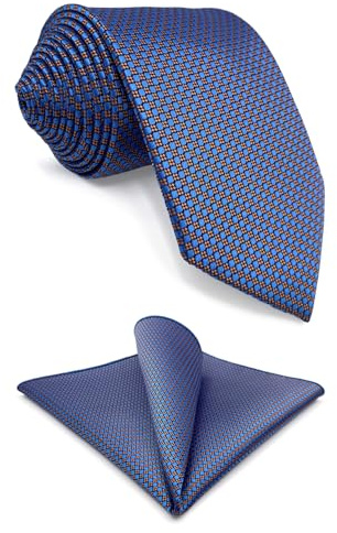 S&W SHLAX&WING Set de Corbata y Pañuelo de Bolsillo Azul Naranja Estampado Geométrico Satinado XL