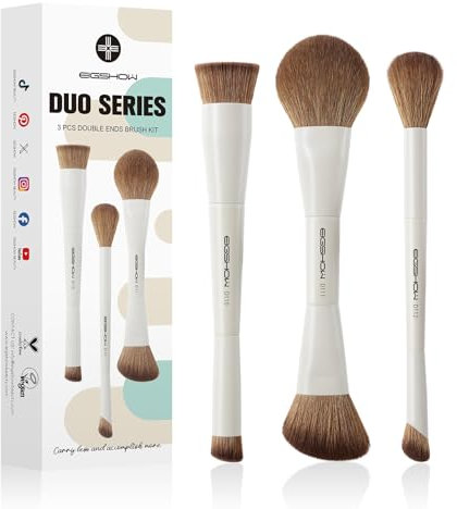 EIGSHOW Set di Pennelli per Trucco, Set Pennelli Make Up da 3 Pezzi, Set Pennelli Trucco con Due Estremità, Viso in Fibra Sintetica Morbida, Adatti per Polveri Liquide e Cremose, Beige