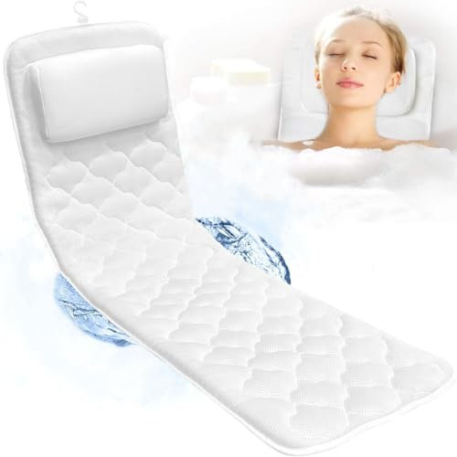 Full Body Bath Pillow, Spa Bathtub Pillow with 13 Suction Cups for Head, Neck and Back, Full Body Spa Bath Mattress Cushion Pillow Luxury Bathroom Accessories for Women