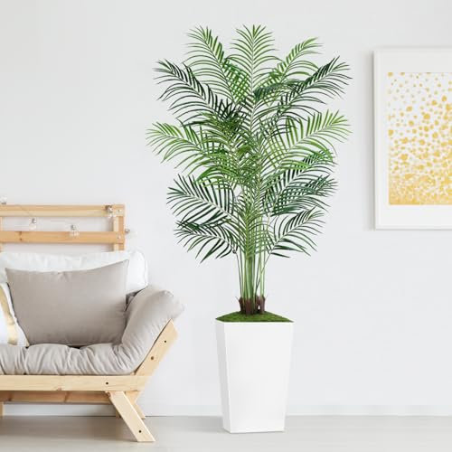 Keeplush Künstliche Palme Pflanzen groß 180cm mit Weißem Pflanzgefäß, Künstlicher Tropische Baum Palme wie echt mit 13 Stämmen, Kunstpflanze für Wohnzimmer Balkon dekor Perfektes Einweihungsgeschenk