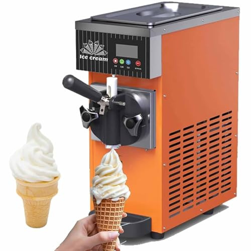 Qiang Macchina per Gelato Commerciale,Resa 4-8 kg/H, Gelatiera Soft da Banco Monogusto 450 W/750 W, Tramoggia 3,5 L, Cilindro 1,2 L, con Pulizia Automatica E Pre-Raffreddamento Orange-BQL28