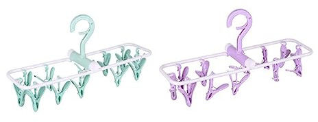 Ipetboom Perchas Multifunción para Ropa Clips a Prueba de Viento, 12 Pinzas de Plástico Antideslizantes, Tamaño Compacto, Secado de Calcetines y Ropa Interior, Juego de 2 Color Aleatorio