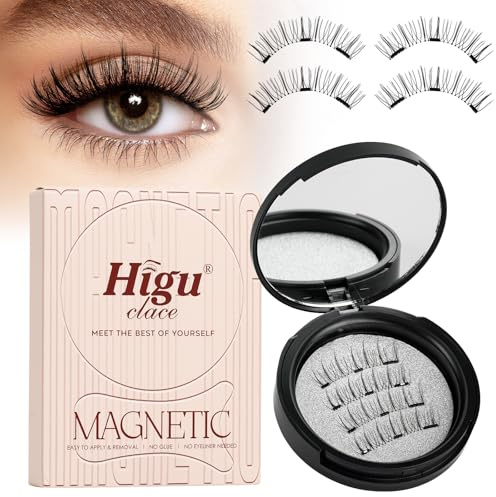 Higu clace Ciglia Finte Magnetiche con applicatore, Ciglia Finte Magnetiche Naturali, non c'è bisogno di colla magnetica per Ciglia facile da indossare e rimuovere (BLACK-A)