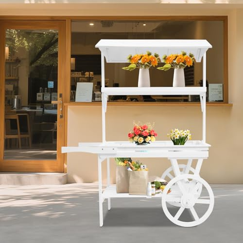 njxbrek Candy Cart Display Stand, 3-Tier Rolling Table Carts with 2 Wheels, Vintage Flower Cart Stand for Home Decor Display Rack Food Stand