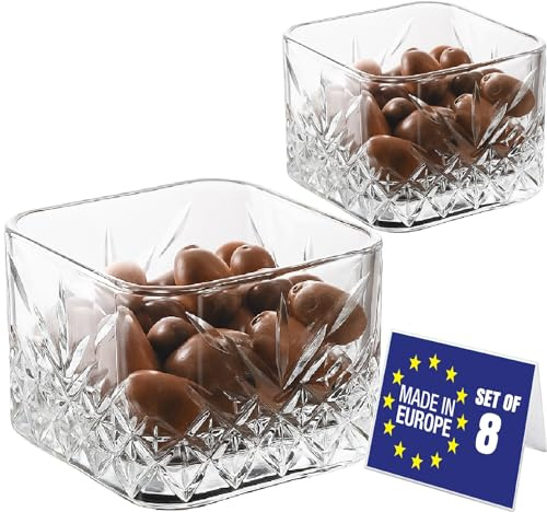 NORDIC SCHILLER Ciotola per Dessert in Vetro Quadrato Set 8, 235ml SENZA PIOMBO Ciotole in Vetro, Tazza da Dessert, Ciotola da Immersione, Snack, Ciotole Per Frutta, Desert Bowls