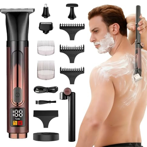 Rasoio elettrico da uomo, 4 in 1, kit per la cura del corpo, con manico di prolunga regolabile, impermeabile, senza fili, USB, per la cura del corpo privato, barba, schiena, naso